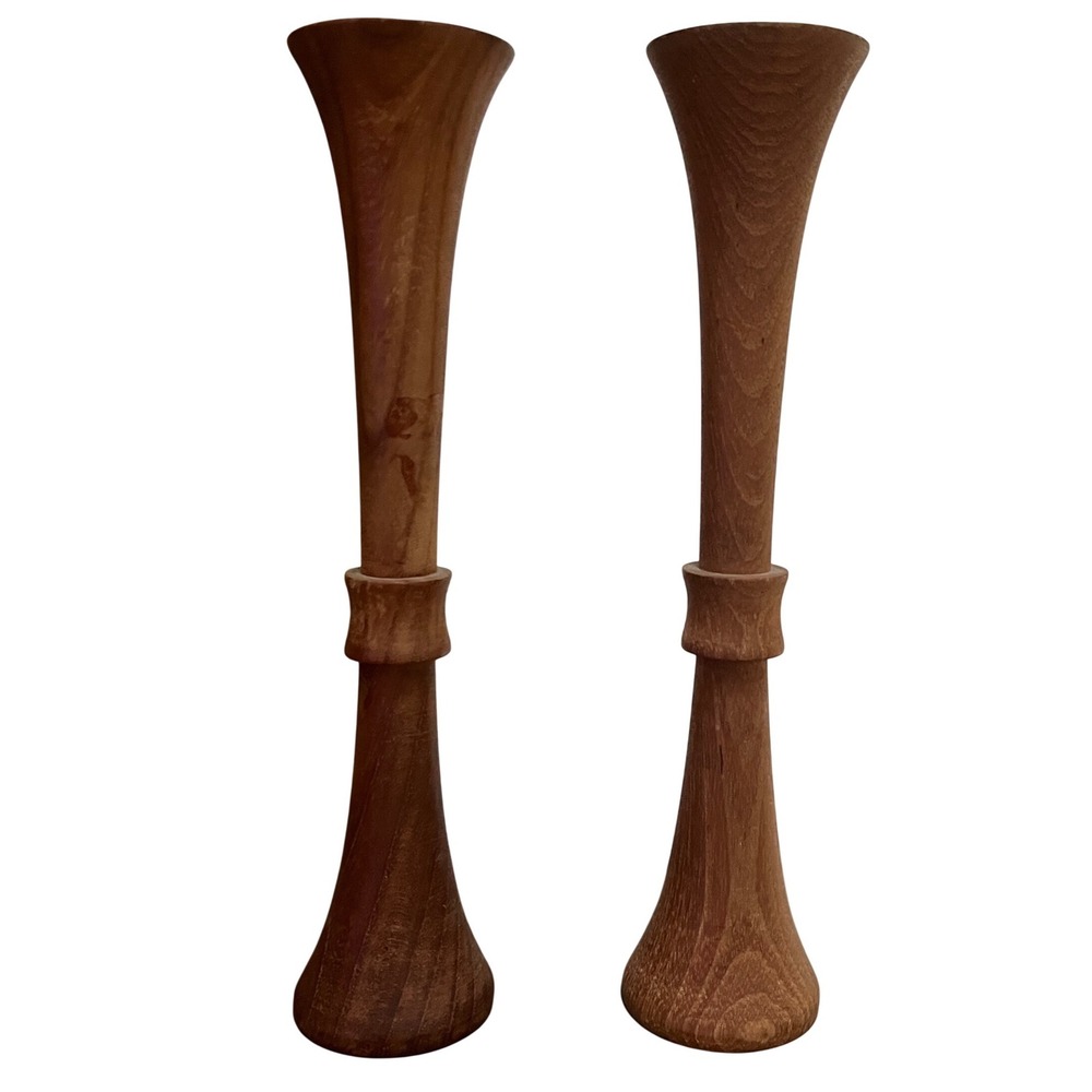 Vintage Mid-Century modern wood candlestick‎ holders Danish style.